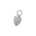 Detailed view of silver strawberry pendant charm inlaid with sparkling cubic zirconia - VD1635 Platinum White Zirconia Strawberry