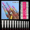 Detailed size guide for XXXL ultra-long clear coffin nail tips with precise measurements - Natural Color - Extra Long Coffin - H104-12