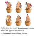 Set of 24 cute cartoon capybara cake toppers for birthday party decorations - Cupcake Toppers 24PCS-Capybara