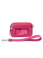 Detalle de billetera de muñeca en nailon rosa con cremallera y ventana para carné - Rosa rojo