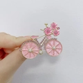 Pink rhinestone bicycle brooch with pearls and gold floral accents for fashion - Pink Bicycle