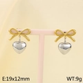 Boucles d'oreilles nœud doré et pendentif cœur argenté en acier inoxydable doré 18 carats - Boucles d'oreilles Coeur Noeud (KE113943-KFC) / Bicolore Or et Argent