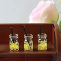 Miniature lemon juice bottle set with yellow slices and black straws for DIY crafts - Fruit Cup 12