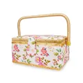 Floral print sewing basket with wicker trim and handle for craft storage - A Style - White With Red Floral