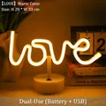 Warm white LED Love neon light with round base, battery or USB powered decorative desk lamp - LOVE Warm White