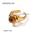 18K gold plated stainless steel ring featuring a round brown tiger eye heart stone - Gold Heart Tiger Eye Style (JDR2305021-BN)