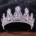 Macro shot of silver bridal crown featuring purple marquise crystals and clear rhinestones - Thick Silver White & Purple Crystal