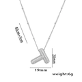 Silver micro-pave zircon letter T pendant necklace with 20mm height and 40+5cm chain - Steel Color Letter T with Zirconia