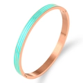 Detail showing rose gold steel bracelet with turquoise enamel inlay and brushed texture - Rose Green