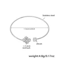 Stainless steel open cuff bracelet with zircon clover and round crystal in silver finish - Steel Color Hollow Flower (Z429)
