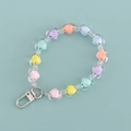Pastel macaron heart beads wrist strap with transparent spheres and silver clasp - Macaron Colorful Heart Style (B342-7)