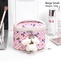 Pink checkered cute cosmetic bag with cartoon dog prints and strawberry patterns - Pink Small