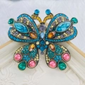 Vintage gold butterfly brooch encrusted with colorful crystals and pink pearls - Style 79/Luxury Multicolor Retro Pearl
