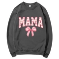 Dark gray Mama Est 2025 hoodie with pink bow texture lettering in size medium - Dark Grey Slogan