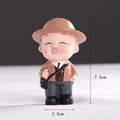 Elderly man figurine birthday decoration in brown jacket, size 7.5cm height and 2.5cm width - Resin Grandpa