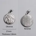 Detailed front and back views of 21mm silver Roman coin pendant with embossed Jesus figure - Jesus Portrait Round Relief (P00015S)