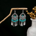 Bohemian silver earrings with turquoise beads and metallic fringe tassels - E3748 Blue Rhombus Strip
