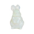 Hand-carved opal stone rabbit figurine with iridescent milky white translucent finish - Opalite