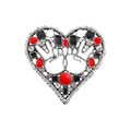 Vintage silver hollow heart brooch with red stone and black enamel inlay design - Hollow Overlapping Hands Heart Style (YNCP6402)