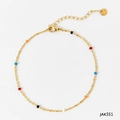 Golden stainless steel beaded necklace with colorful oil drip beads and lobster clasp - Gold Anklet + Colorful Beads (JAK351)