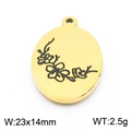 Pendentif ovale fleur de naissance en acier inoxydable doré avec motif floral gravé - Style Floral (KLJ8079-Z)