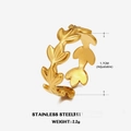 Adjustable golden stainless steel leaf ring with continuous olive leaf pattern for women - Continuous Small Leaf Vine Design (Gold 3)