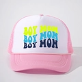 Rosa-weiße Trucker-Mütze mit Boy Mom Schriftzug und verstellbarem atmungsaktivem Netz - Einheitsgröße / Rosa & Weiß