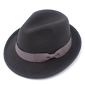 Detailed view of the dark grey wool felt fedora with a matching satin ribbon and bow - Dark Gray