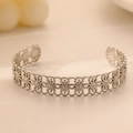 Adjustable silver stainless steel open bangle with hollow floral pattern for women - Silver Hollow Flower