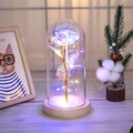 Rosa arcobaleno in cupola di vetro con luci LED su base in legno per san valentino - Base in legno Luce colorata