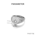 Anello a sigillo a cuore in acciaio inossidabile argento con strass centrale e larghezza 12mm - US 6 / Color Acciaio