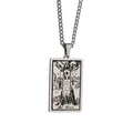 Retro stainless steel tarot necklace featuring The Tower rectangular pendant in silver finish - The Tower / Steel