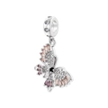 Detailed macro view of a silver butterfly charm with pink, purple, and clear cubic zirconia - VD1600 Silver Colorful Zirconia Pendant