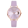 Close-up of lavender quartz watch with rose gold case and moon star dial detail - Watch Only / Purple