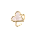 Golden heart-shaped open ring with mother of pearl inlay and shimmering zircon stones - Heart with Mother of Pearl
