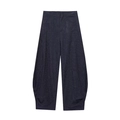 Pantalon rayé bleu marine en lin mélangé coupe ballon avec fines rayures blanches verticales - XS / Pantalon palazzo / Rayures bleu foncé