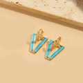 V-shaped gold earrings with light blue enamel finish and sparkling white zircon pavé - Blue