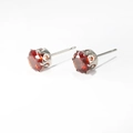 Classic silver titanium steel stud earrings with red six-prong cubic zirconia - Dark Red