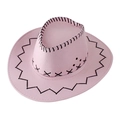 Sombrero de vaquero rosa con costuras negras y ala ancha para protección solar - Niños 54CM / Blanco Rosado Claro