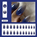 Blaue Mandel-Kunstnägel mit silbernem Glitzer-Verlauf im Galaxy-Stil, 24er-Set - W908 Galaxie Blau (Kleber-Stil)