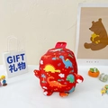 Red cartoon dinosaur print backpack for preschool kids with vibrant animal patterns - Red