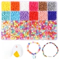 24-grid DIY jewelry kit with colorful glass seed beads, letter beads, and elastic cords - Box 13 (12 Grids 4mm Bead & Letter Kit)