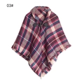 Kids plaid poncho cape with horn buttons and fringes in red and blue tartan pattern - One Size / Rice Pink