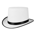 Classic white felt magician top hat featuring a black satin band and black edge trim - Tall Top Hat / 13cm Height - One Size / White Black Edge