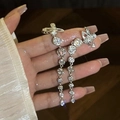 Orecchini a nappa in argento con design Saturno in zircone e pendenti in cristallo - Stile Nappa Saturno Argento