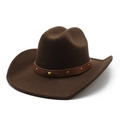 Top view of a brown felt wide-brim cowboy hat featuring a studded leather band - M (56-58cm) / Coffee