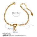 Golden titanium steel heart knot bracelet with sparkling crystal letter K pendant charm - Letter K Rhinestone Gold Bracelet (SL100 White Rhinestone K)