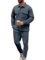 Completo casual da uomo camicia e pantaloni in blu grigio scuro con trama a nido d'ape - S / Blu navy