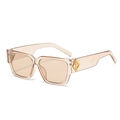 Square hip-hop sunglasses with champagne frames and gold rhombus metal hinges - Light Tea