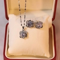 Parure élégante collier et boucles d'oreilles en argent avec oxydes de zirconium - Ensemble Collier + Boucles d'Oreilles Double Cœur